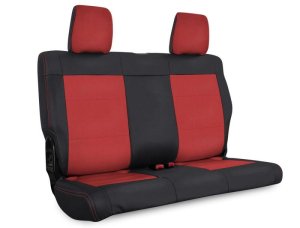 Jeep Wrangler JKU Rear Seat Covers - PRP Seats - OEM Fit Marine-Grade Vinyl - Black/Red - `11-`12